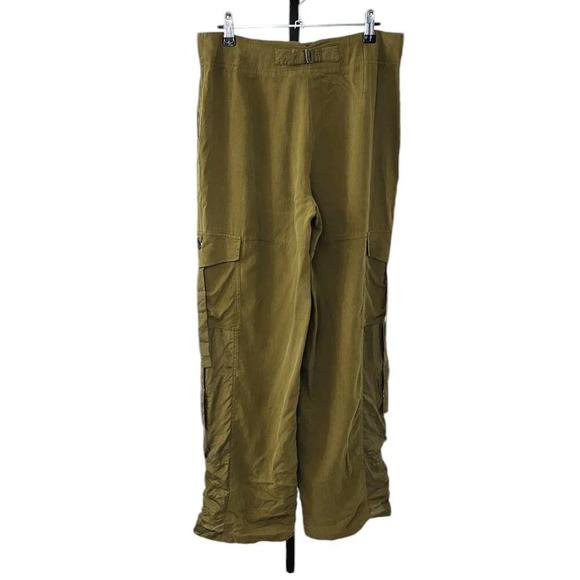 GO SILK Cargo Jogger Pant 100% Silk Size Small Olive Green Pockets Adjustable - Picture 4 of 9